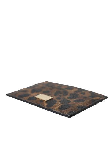 Dolce & Gabbana Brown Leather Leopard Logo Plaque Women Cardholder Wallet