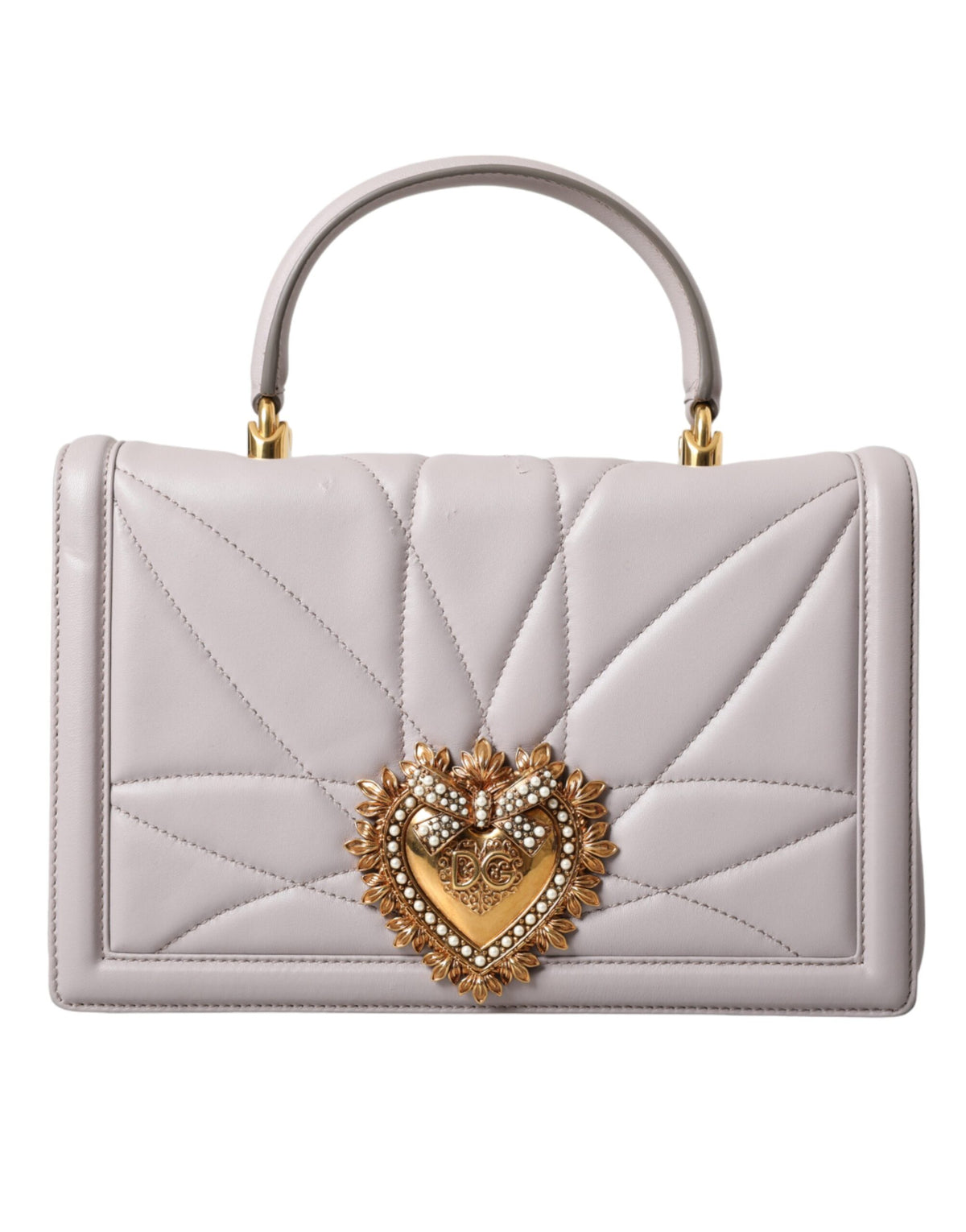 Dolce & Gabbana Light Gray Devotion Gold Heart Leather Shoulder Bag