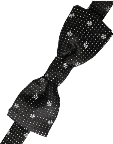 Dolce & Gabbana Black Silk Floral Adjustable Neck Men Papillon Bow Tie