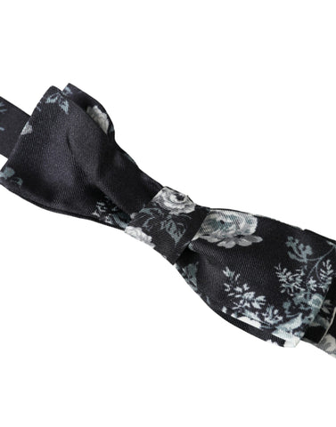 Dolce & Gabbana Black Floral Fantasy Adjustable Neck Men Bow Tie