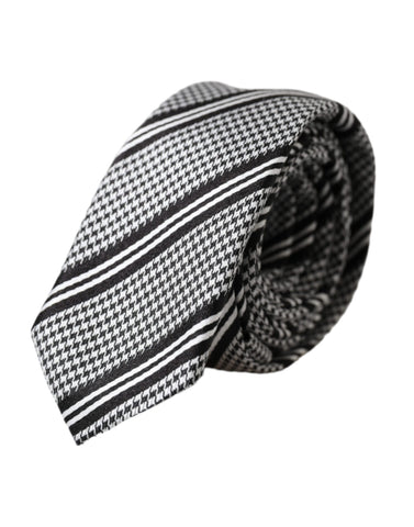 Dolce & Gabbana Black White Stripes Silk Adjustable Tie