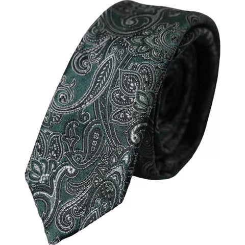 Dolce & Gabbana Green Floral Pattern 100% Silk Adjustable Men Tie