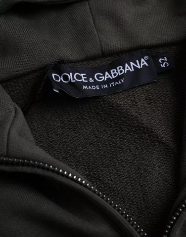 Dolce & Gabbana Army Green Logo Hooded Full Zip Sweater