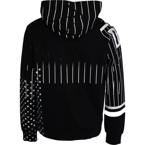 Dolce & Gabbana Black White Stripes Logo Hooded Sweater