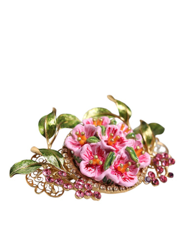 Dolce & Gabbana Gold Tone Brass Crystal Floral Hair Clip