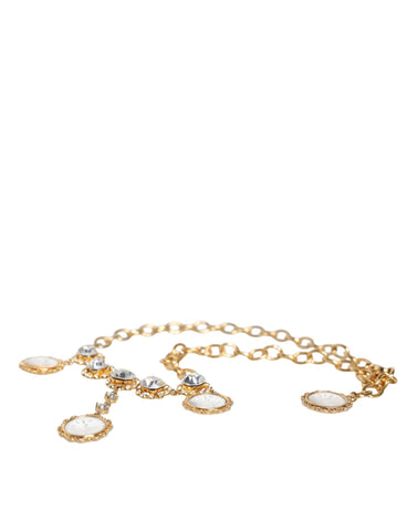 Dolce & Gabbana Gold Chain Brass Crystal Clock Statement Necklace