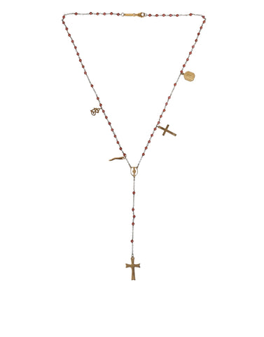 Dolce & Gabbana Gold Chain Brass Beaded Rosary Cross Pendant Necklace