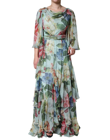 Dolce & Gabbana Multicolor Floral Silk Long Gown Dress