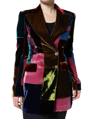 Dolce & Gabbana Multicolor Double Breasted Patchwork Blazer Jacket