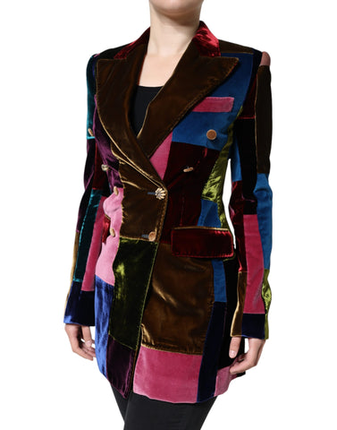 Dolce & Gabbana Multicolor Double Breasted Patchwork Blazer Jacket