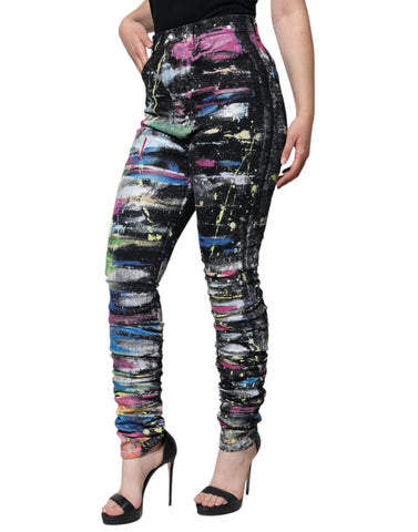 Dolce & Gabbana Multicolor Splatter Paint Cotton Skinny Denim Jeans