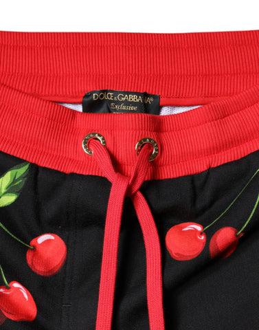 Dolce & Gabbana Black Red Cherry Mid Waist Jogger Pants