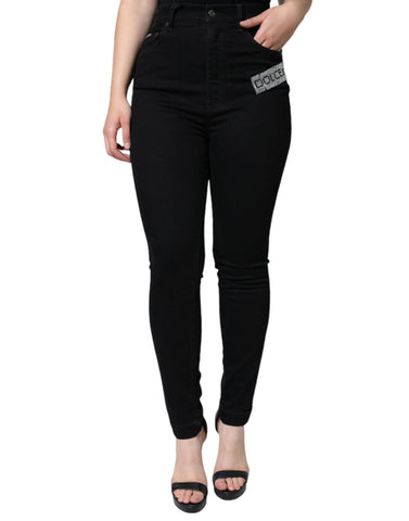 Dolce & Gabbana Black Logo Mid Waist Skinny Denim Jeans