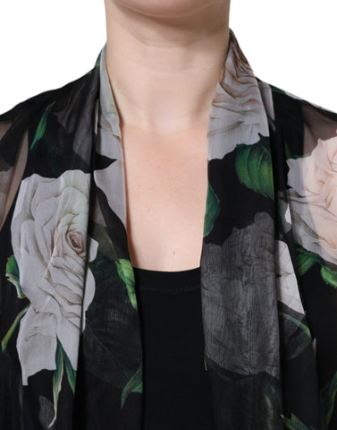 Dolce & Gabbana Black Floral Print Silk Cardigan Blouse Top