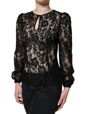 Dolce & Gabbana Black Floral Lace See Through Long Sleeve Top