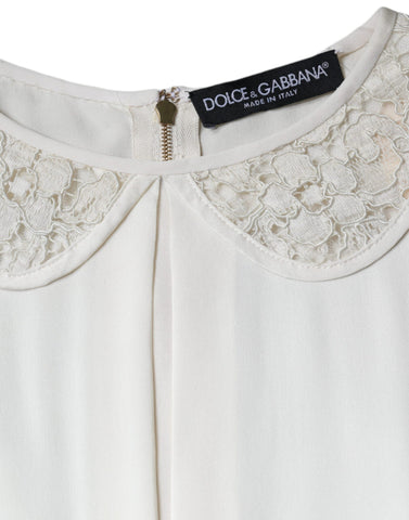 Dolce & Gabbana Off White Silk Lace Trimmed 3/4 Sleeves Blouse Top