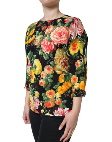 Dolce & Gabbana Multicolor Floral Viscose Round Neck Blouse Top