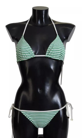 Dolce & Gabbana White Green Stripes Bikini Top Bottom Swimwear