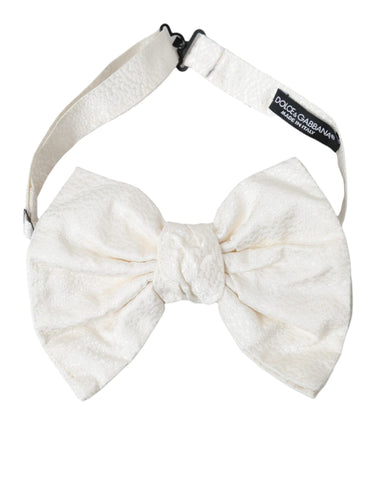 Dolce & Gabbana White Textured Cotton Adjustable Neck Bow Tie