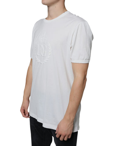 Dolce & Gabbana White Logo Embossed Cotton Crewneck T-shirt