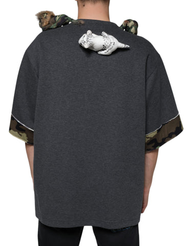 Dolce & Gabbana Gray Camouflage Animal Stuff Cotton T-shirt