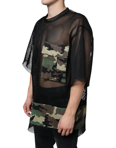 Dolce & Gabbana Black Mesh Camouflage Short Sleeves T-shirt