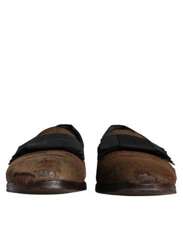 Dolce & Gabbana Brown Calf Hair Leather Loafers Formal Dress Shoes