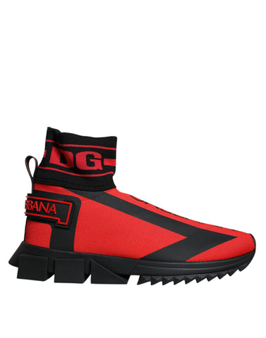 Dolce & Gabbana Red Black Fabric High Top Sorrento Sneakers Shoes
