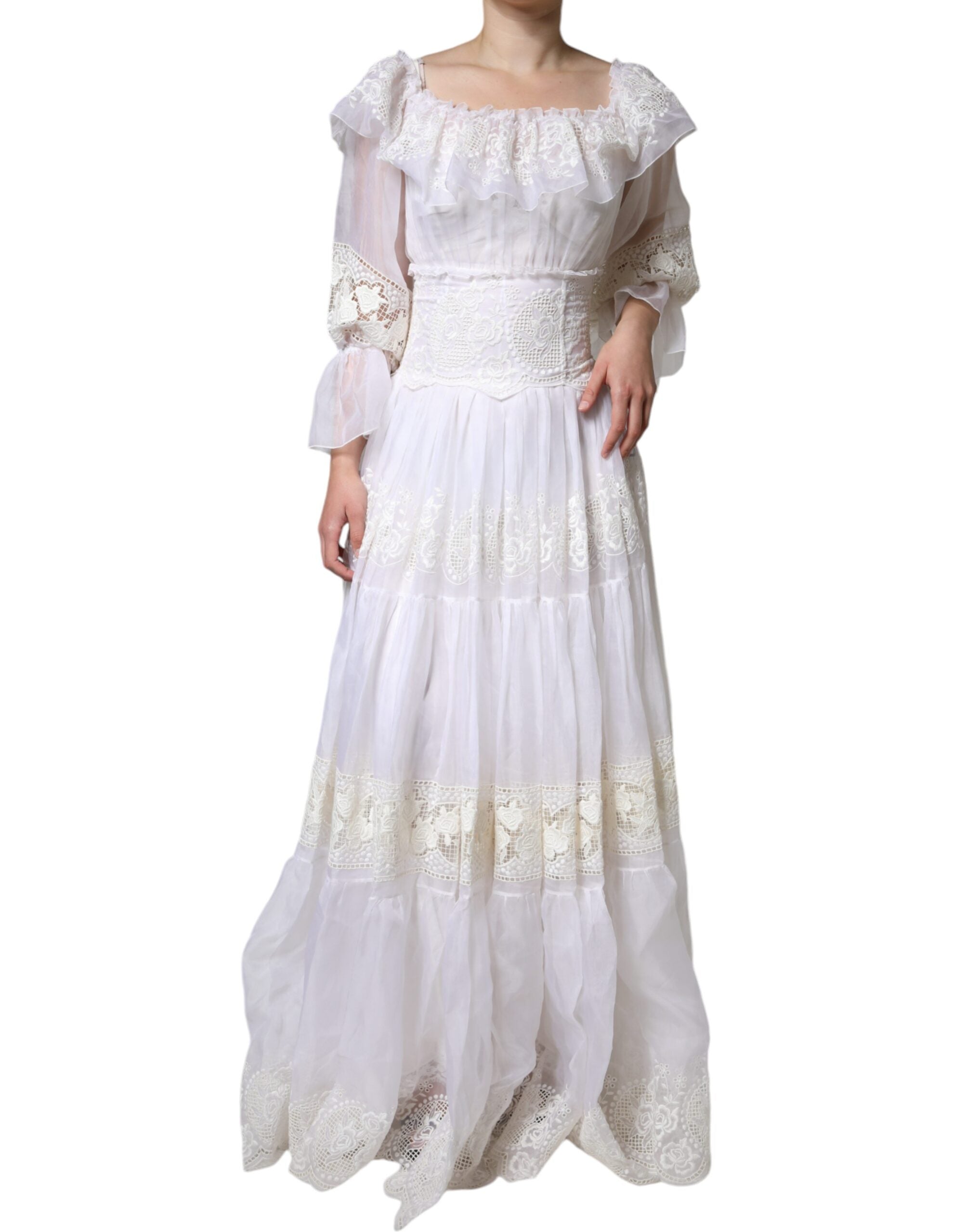 Dolce & Gabbana White Floral Lace Corset Cotton Maxi Dress – Azi and Harlow Clothing