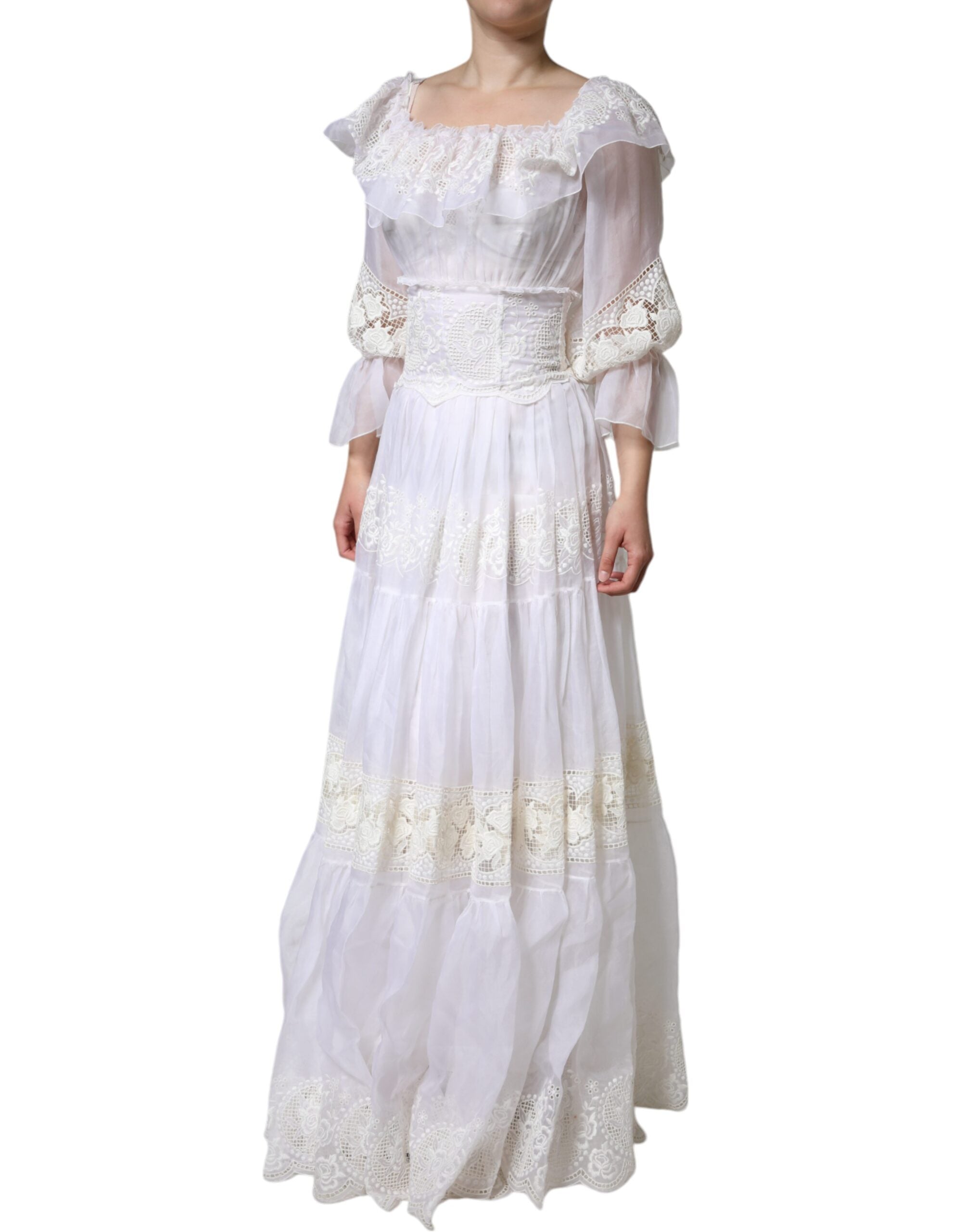 Dolce & Gabbana White Floral Lace Corset Cotton Maxi Dress – Azi and Harlow Clothing