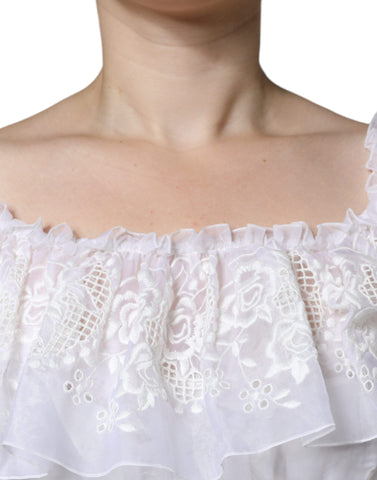 Dolce & Gabbana White Floral Lace Corset Cotton Maxi Dress