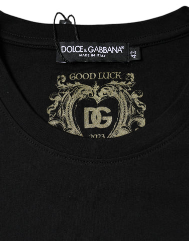 Dolce & Gabbana Black Cotton Crew Neck Short Sleeve T-shirt