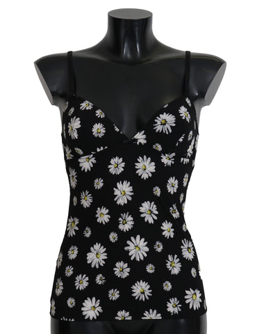 Dolce & Gabbana Elegant Black Daisy Floral Lace Chemise Dress