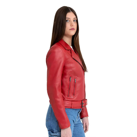 Adeline Women's Double Asymmetrical Zipper Leather Jacket