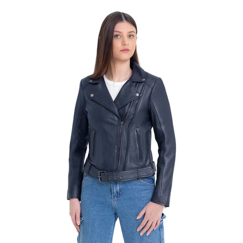 Adeline Women's Double Asymmetrical Zipper Leather Jacket