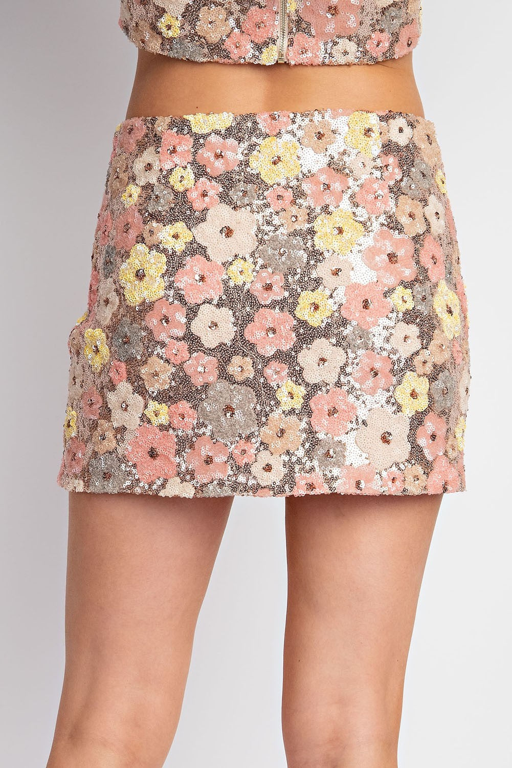 Flower Sequin Mini Skirt