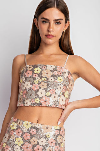 Floral Sequin Cami Crop Top