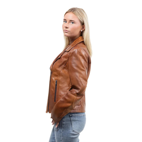 Jolene Women's Asymmetrical Zipper Leather Jacket
