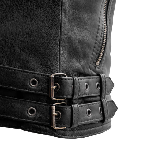 Queens Womens Fashion Leather Jacket Black