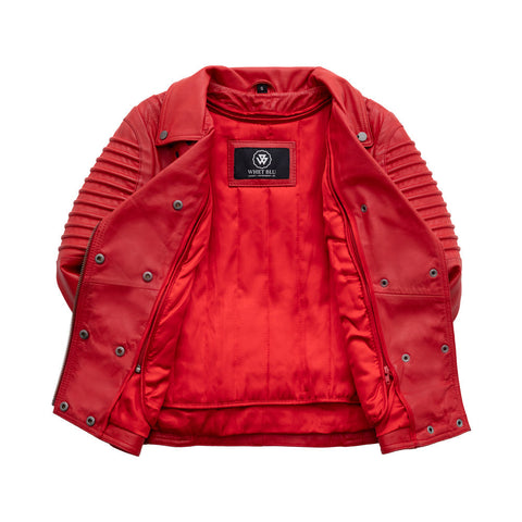 Queens Womens Fashion Leather Jacket Fire Red