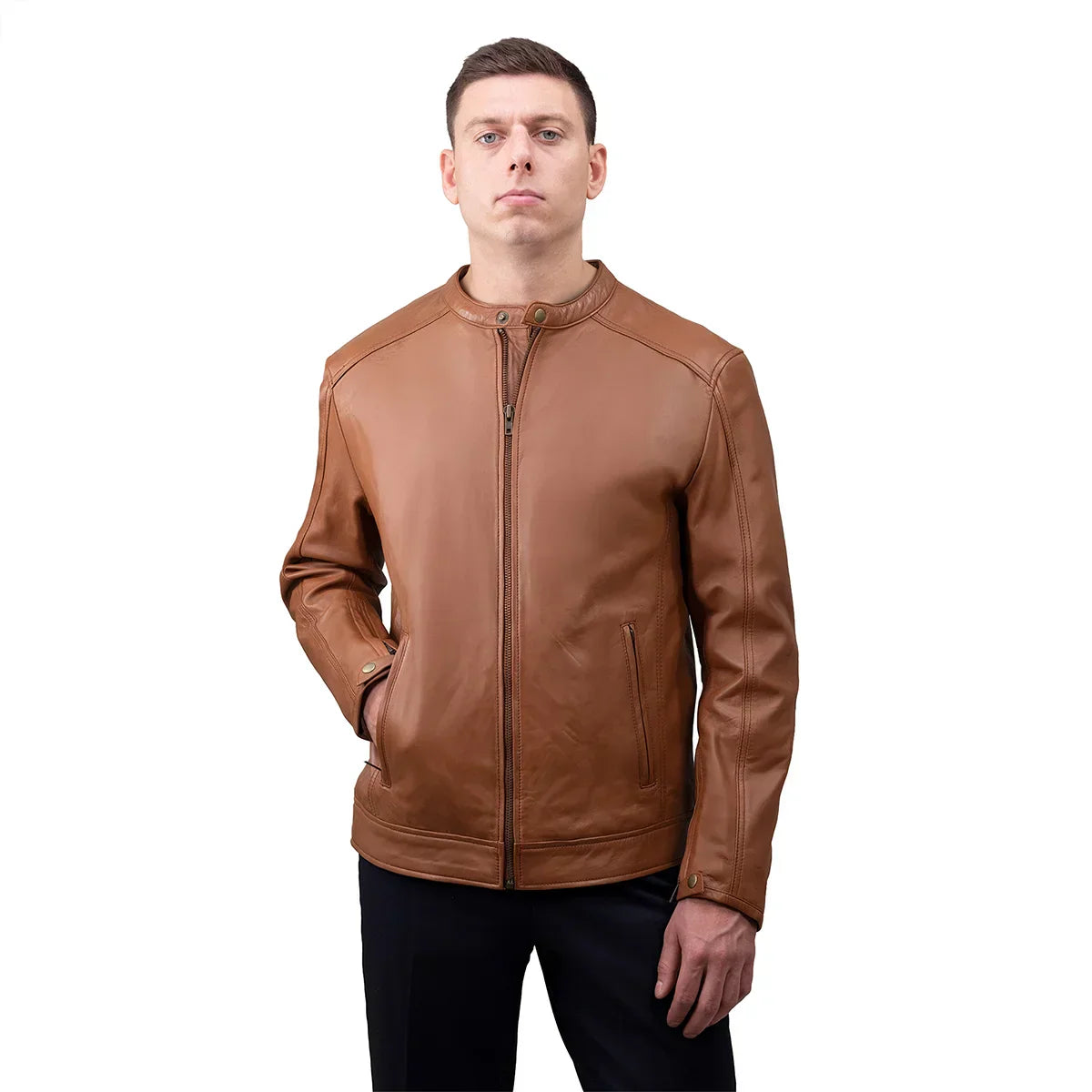 Lucas Men's Single Snap Collar Leather Jacket