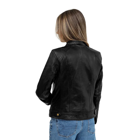Sara Women's Single Snap Collar Leather Jacket