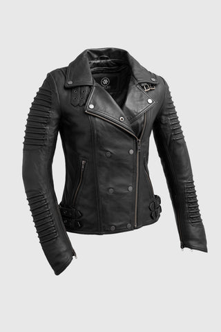 Queens Womens Fashion Leather Jacket Black