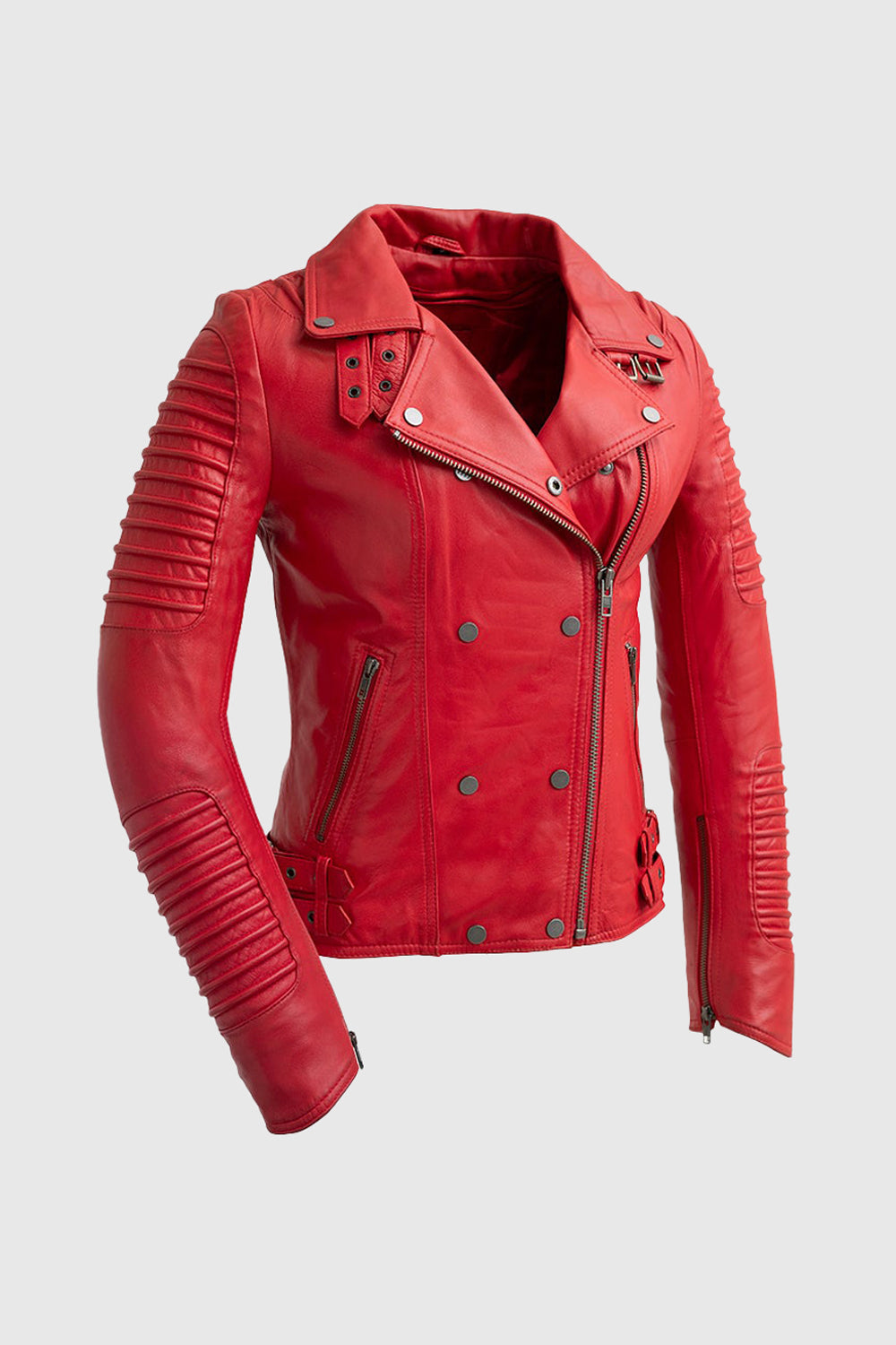 Queens Womens Fashion Leather Jacket Fire Red
