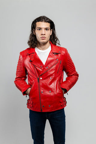 Brooklyn Mens Lambskin Leather Jacket Fire Red