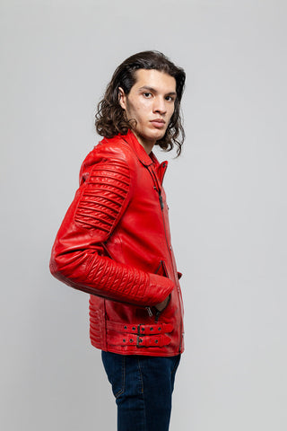 Brooklyn Mens Lambskin Leather Jacket Fire Red