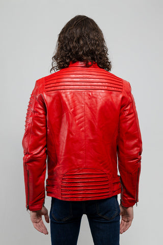 Brooklyn Mens Lambskin Leather Jacket Fire Red