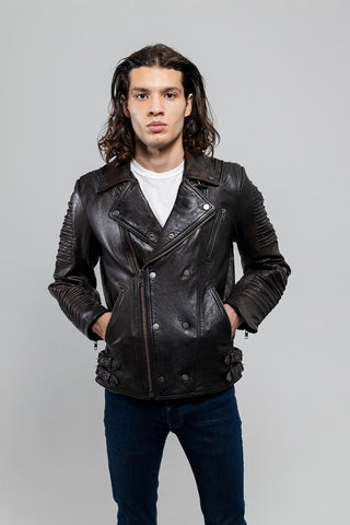 Brooklyn Mens Lambskin Leather Jacket Black Cognac