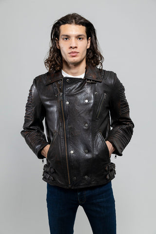 Brooklyn Mens Lambskin Leather Jacket Black Cognac