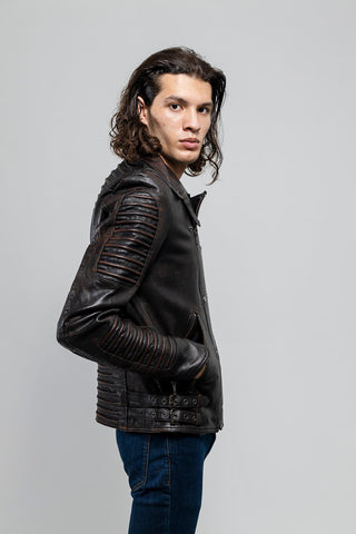 Brooklyn Mens Lambskin Leather Jacket Black Cognac